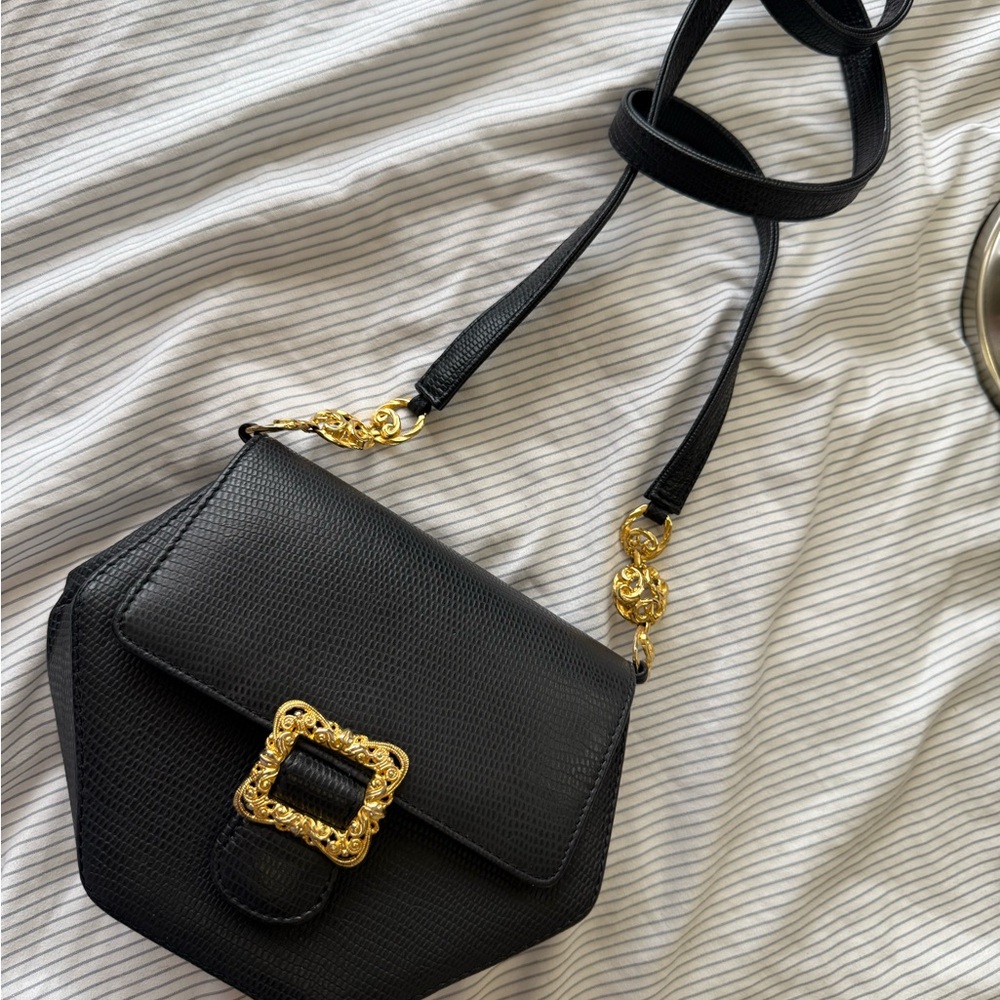 Vintage Lucien Piccard Lizard Embossed Hexagon Crossbody - Please See All Photos